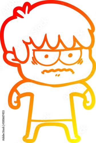 warm gradient line drawing annoyed cartoon boy