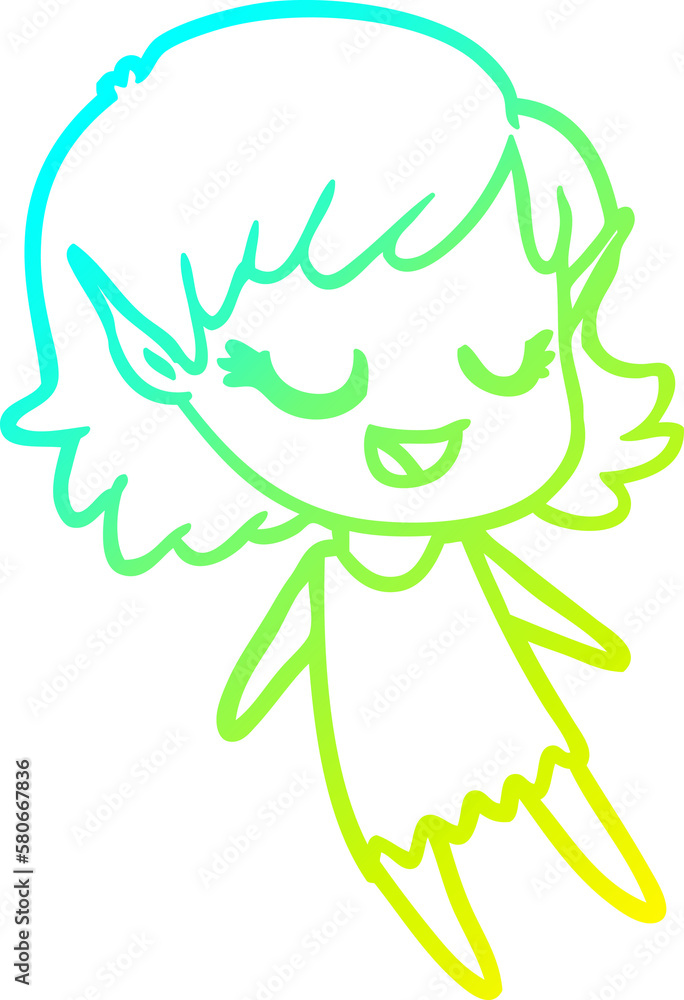 cold gradient line drawing happy cartoon elf girl cold gradient line drawing happy cartoon elf girl