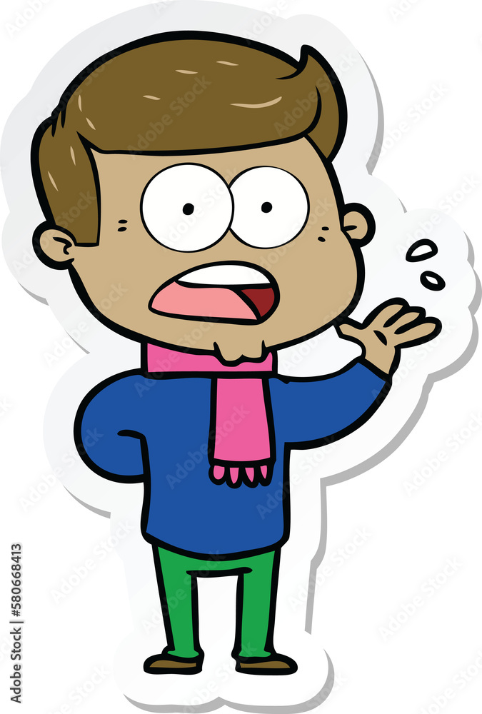 sticker of a cartoon shocked man