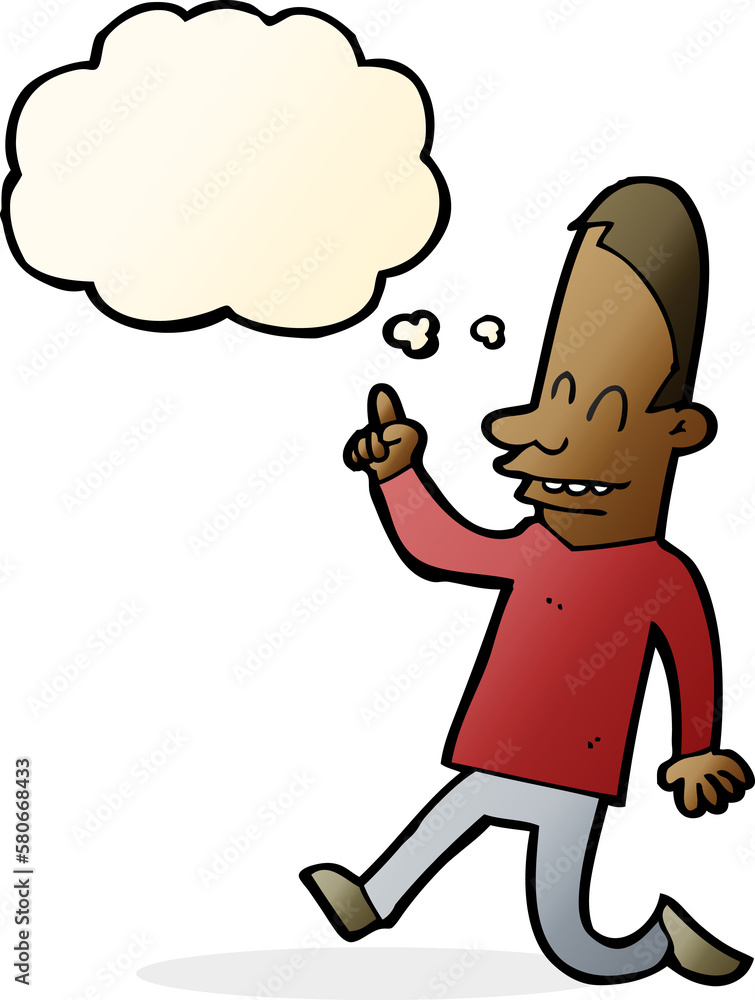 Fototapeta premium cartoon happy man pointing with thought bubble