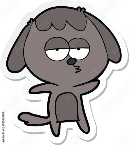 sticker of a cartoon bored dog