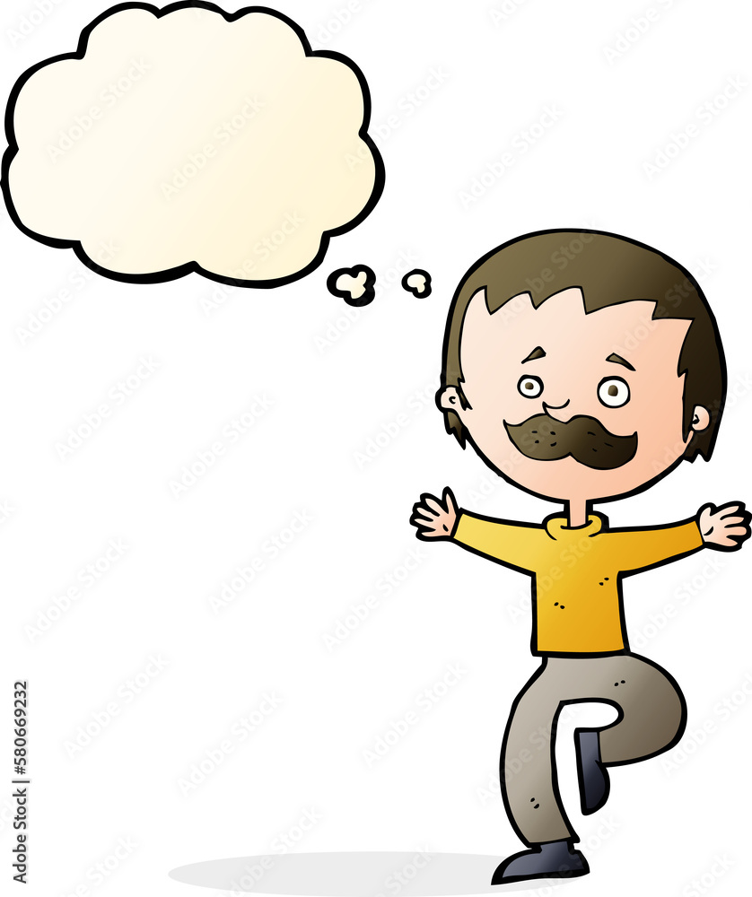 cartoon dancing man with mustache with thought bubble cartoon dancing man with mustache with thought bubble