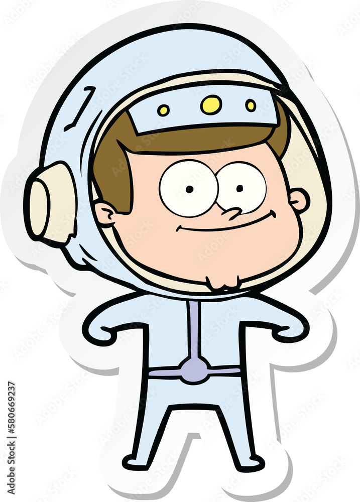 sticker of a happy astronaut cartoon