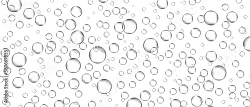 Water bubbles set isolated on white background. Air water bubbles for soda effect, transparent backdrop, icon design, champagne bubbles, texture and wallpaper. Water drops pattern, vector illustration