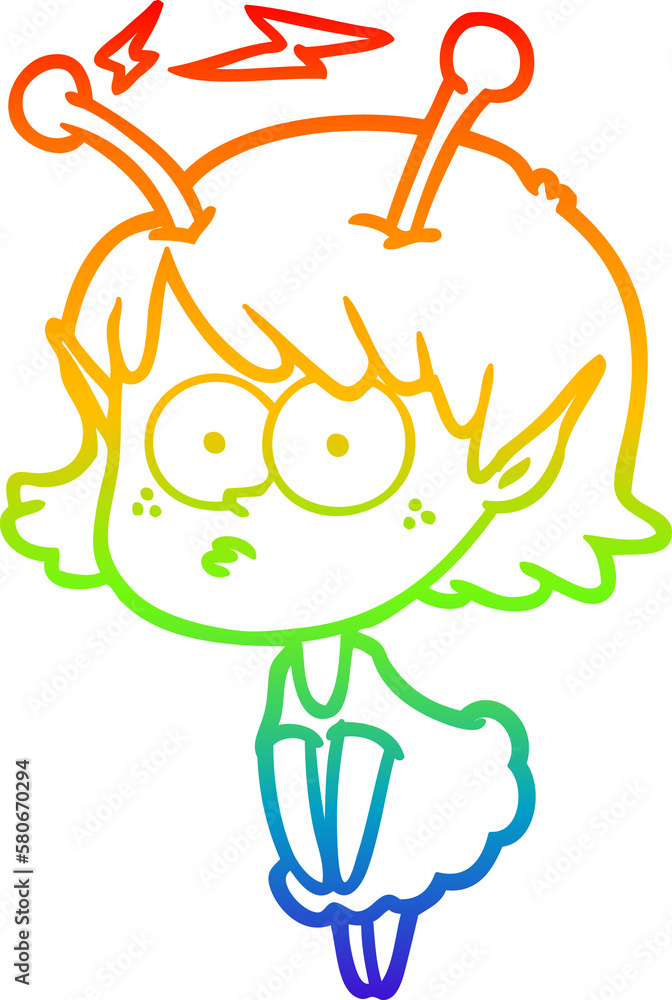 rainbow gradient line drawing cartoon alien girl rainbow gradient line drawing cartoon alien girl