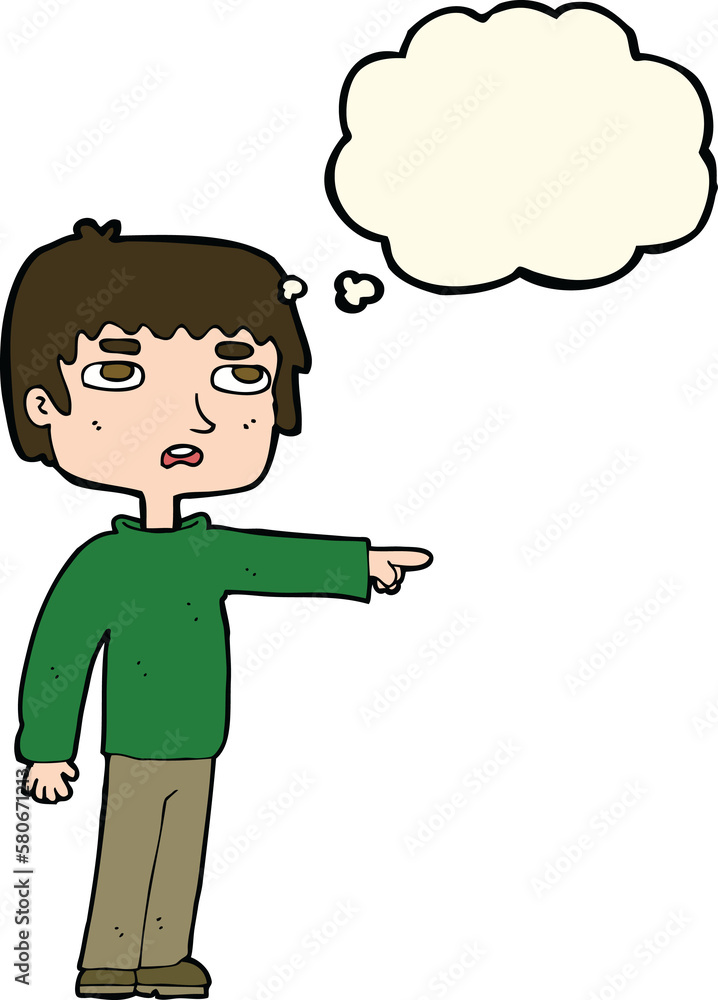 cartoon boy pointing with thought bubble cartoon boy pointing with thought bubble
