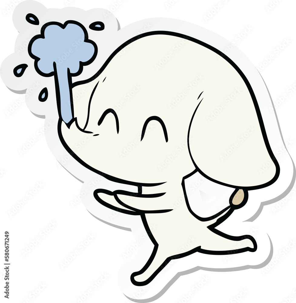 Obraz premium sticker of a cute cartoon elephant spouting water