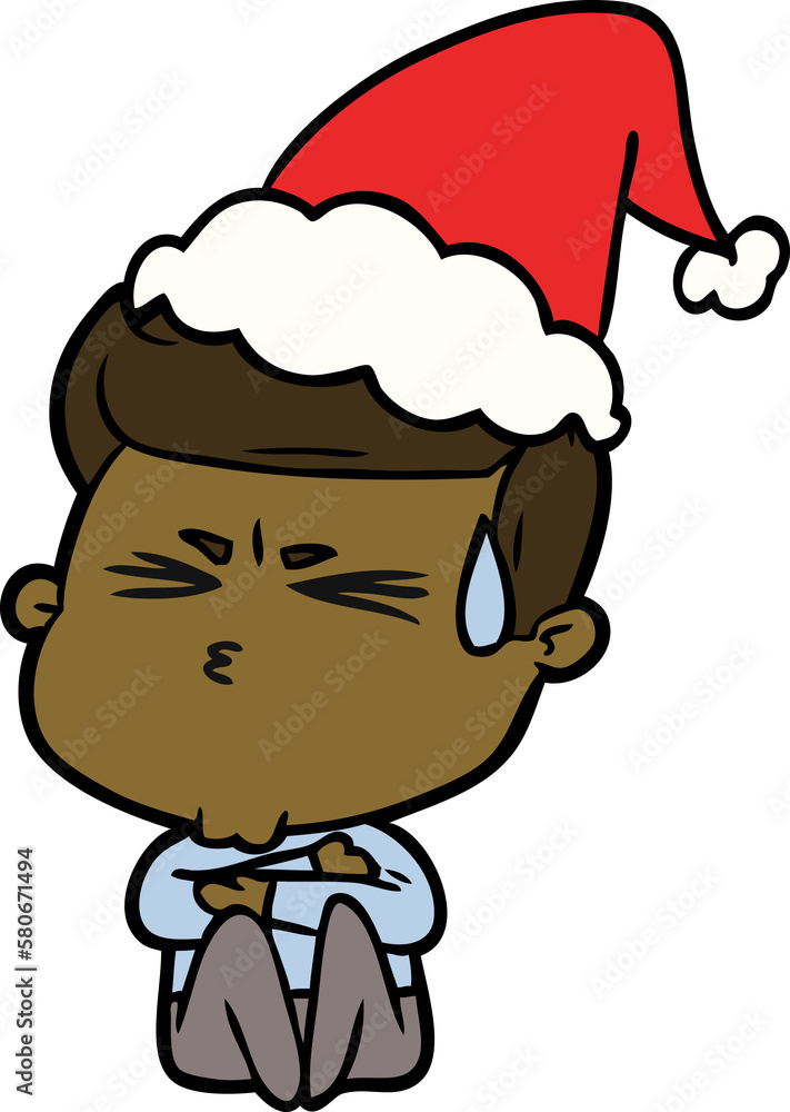 line drawing of a man sweating wearing santa hat line drawing of a man sweating wearing santa hat