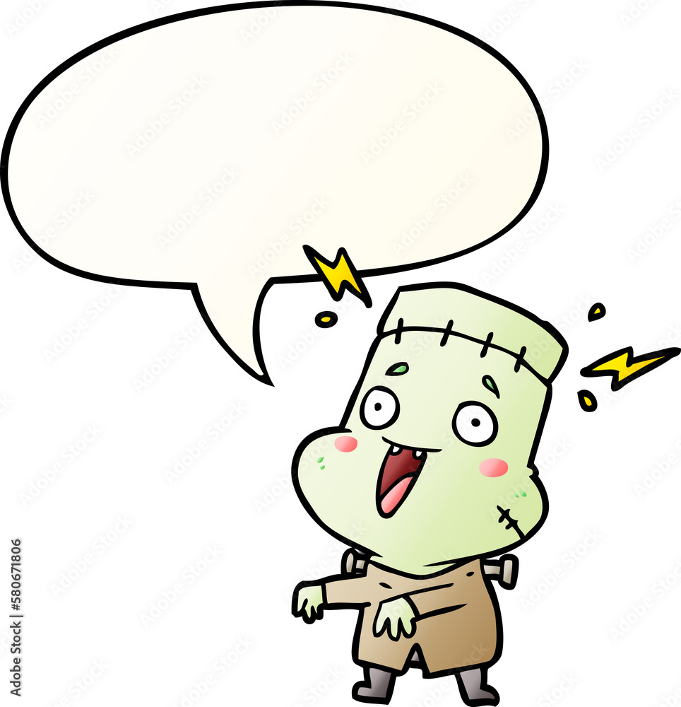 cartoon undead monster creation man and speech bubble in smooth gradient style cartoon undead monster creation man and speech bubble in smooth gradient style