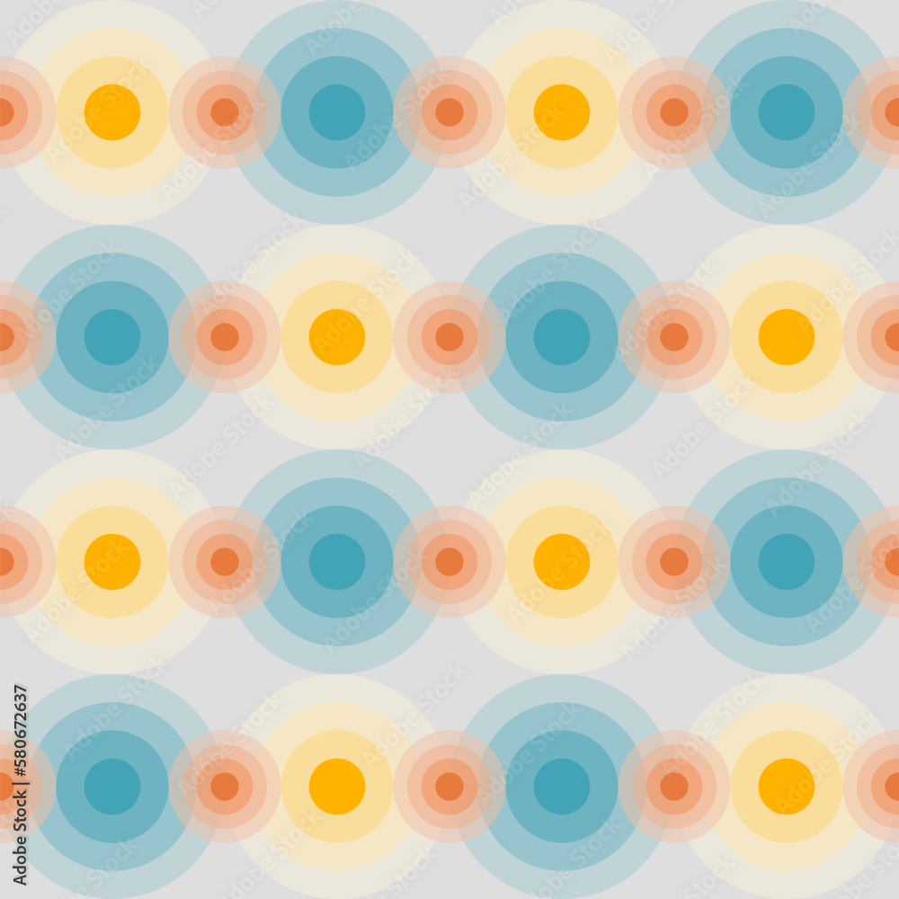 seamless pattern with circles, abstract vector art, colorful texture in yellow, orange and blue, abstract graphic ornament, repeating geometric patterm, ideal for fashion, textiles and paper design