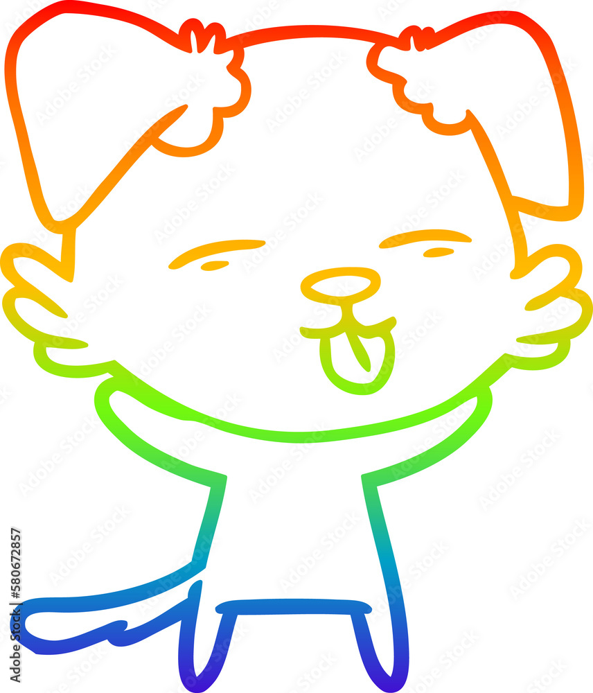 Obraz premium rainbow gradient line drawing cartoon dog sticking out tongue