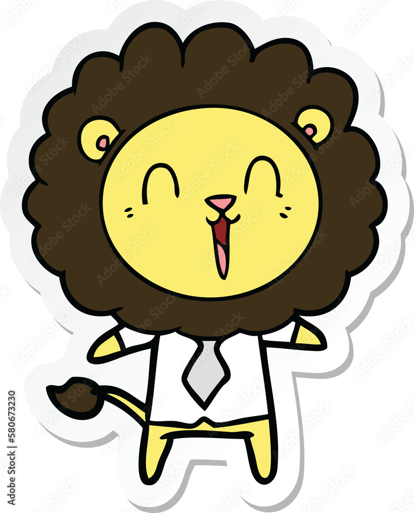 sticker of a laughing lion cartoon sticker of a laughing lion cartoon