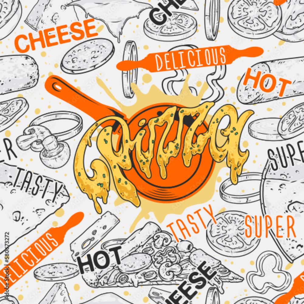 Fototapeta premium Hot pizza pattern seamless colorful