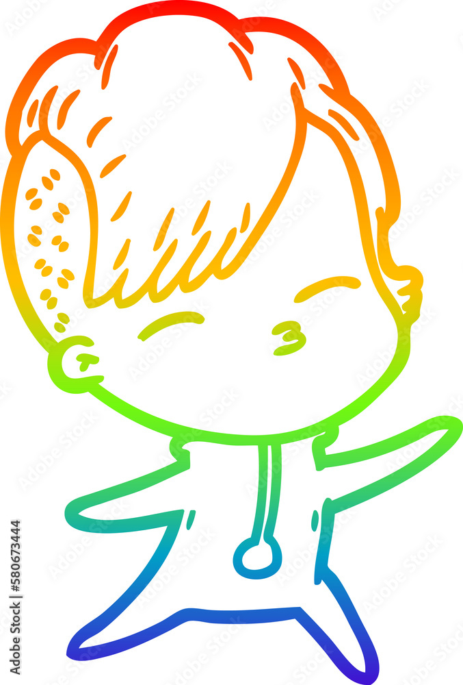rainbow gradient line drawing cartoon squinting girl rainbow gradient line drawing cartoon squinting girl