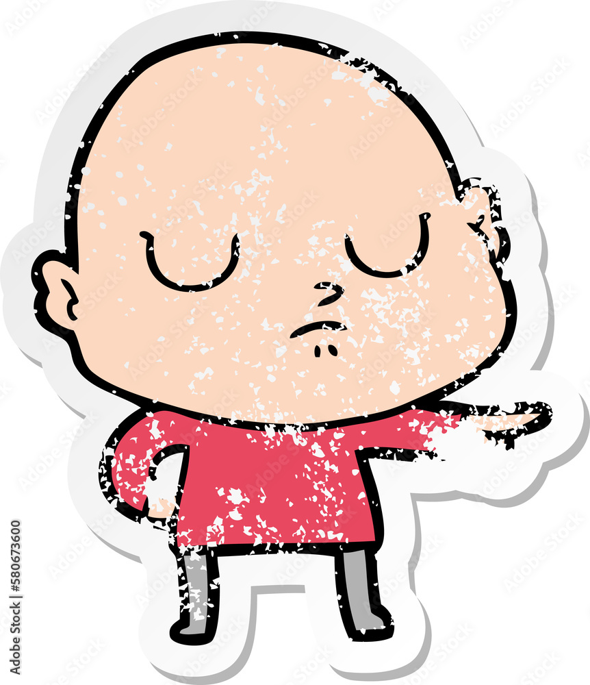 Fototapeta premium distressed sticker of a cartoon bald man