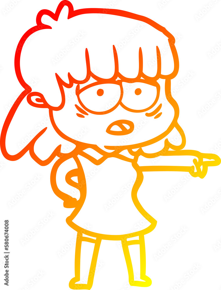 warm gradient line drawing cartoon tired woman pointing warm gradient line drawing cartoon tired woman pointing