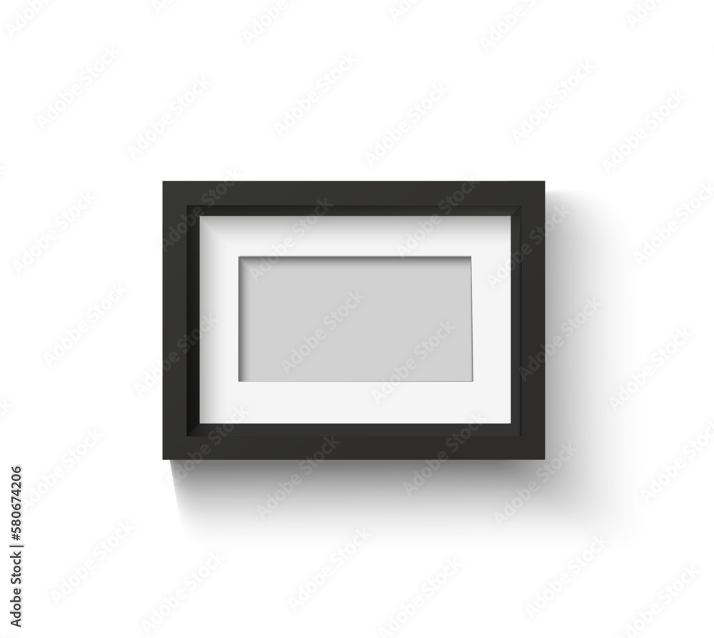Black blank photo frame set. Vector empty pictures on wall. Square and rectangle art gallery poster Black blank photo frame set. Vector empty pictures on wall. Square and rectangle art gallery poster