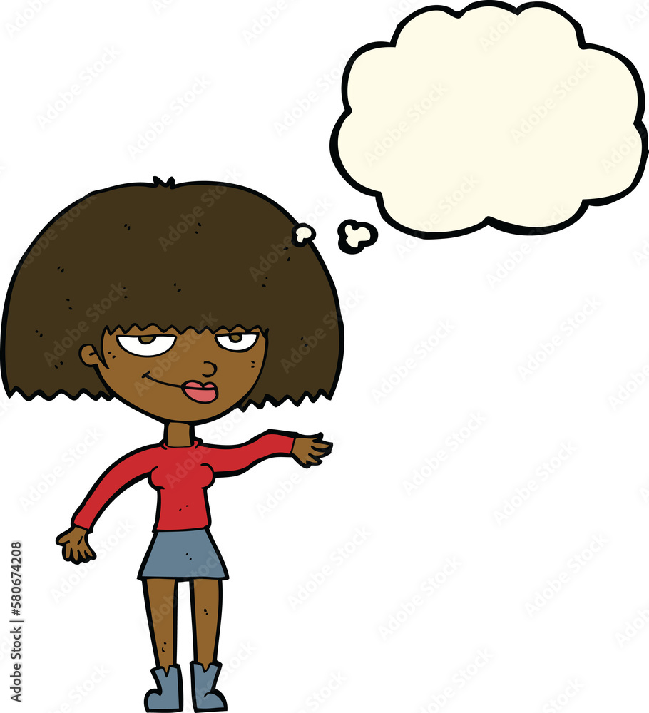 cartoon smug woman making dismissive gesture with thought bubble cartoon smug woman making dismissive gesture with thought bubble