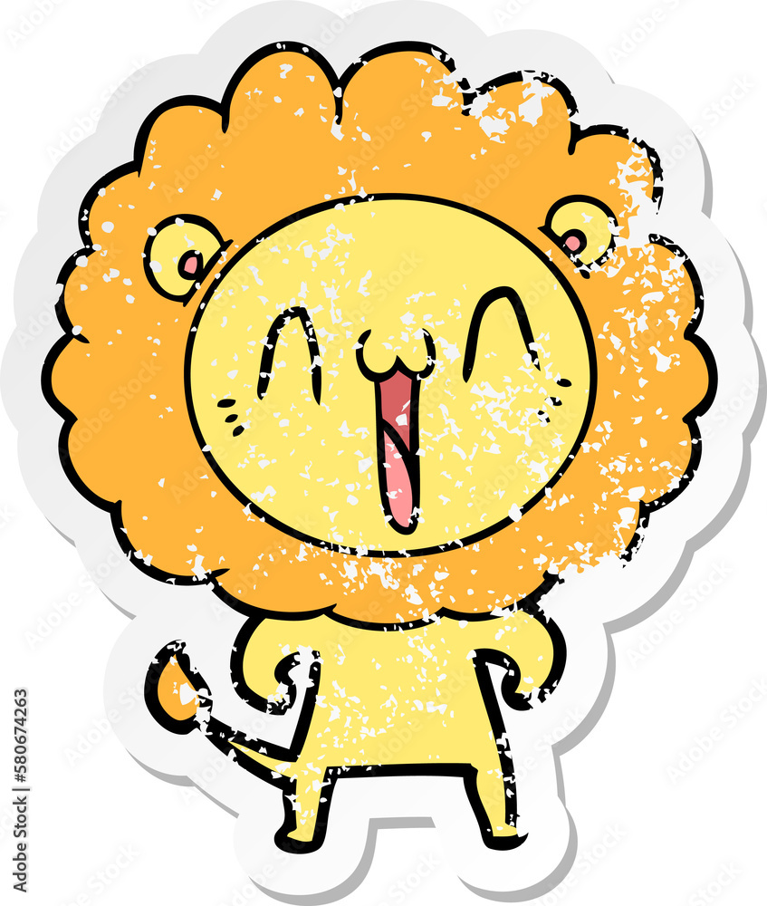 distressed sticker of a happy cartoon lion distressed sticker of a happy cartoon lion