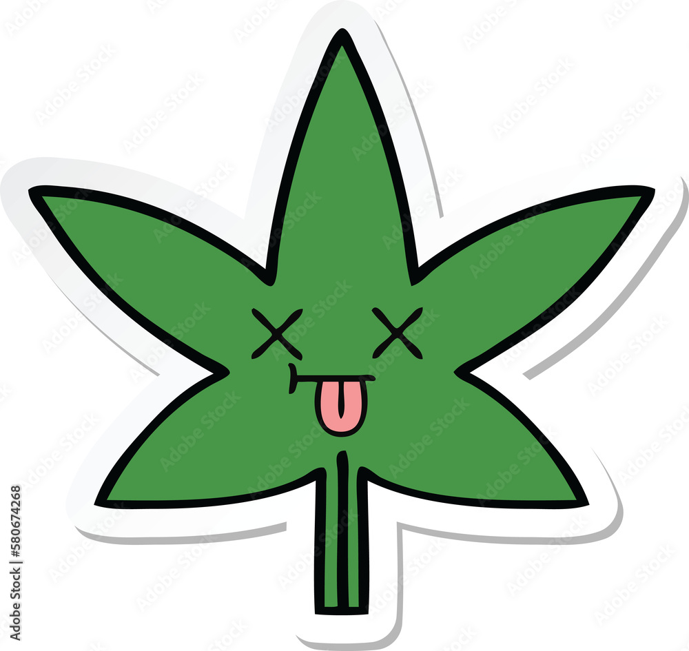sticker of a cute cartoon marijuana leaf sticker of a cute cartoon marijuana leaf