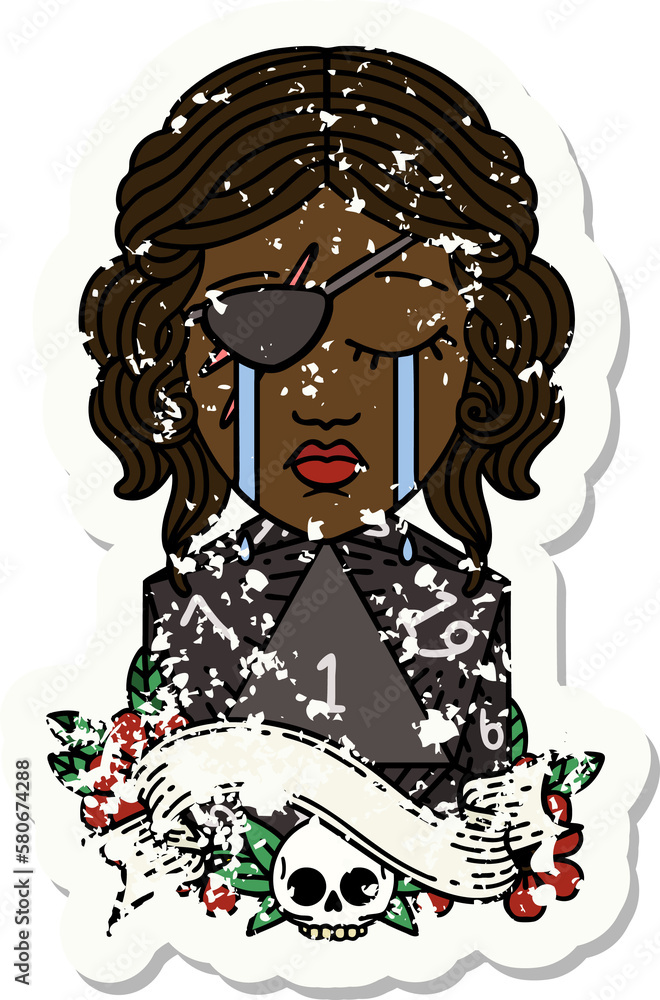crying human rogue with natural one D20 roll illustration crying human rogue with natural one D20 roll illustration