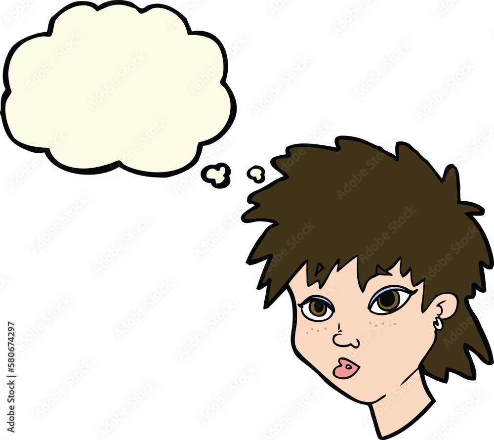 cartoon curious girl with thought bubble cartoon curious girl with thought bubble