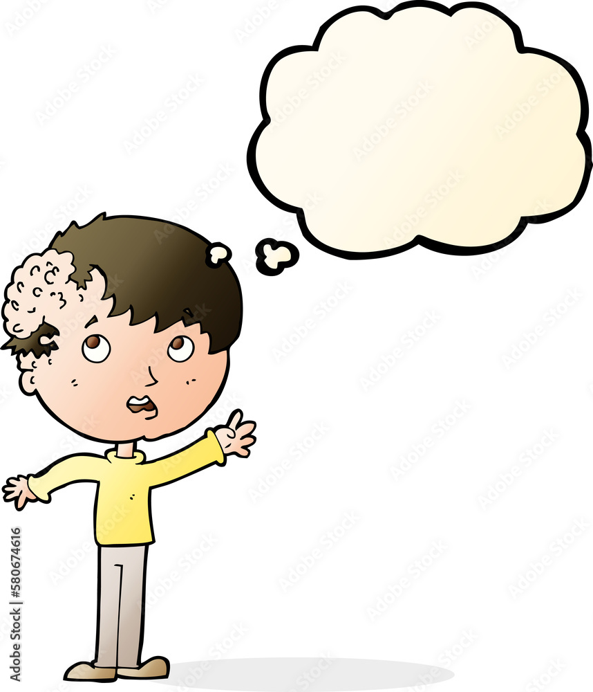 cartoon boy with growth on head with thought bubble cartoon boy with growth on head with thought bubble