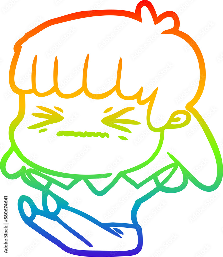 rainbow gradient line drawing cartoon angry girl rainbow gradient line drawing cartoon angry girl
