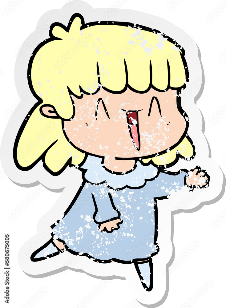 distressed sticker of a cartoon woman distressed sticker of a cartoon woman