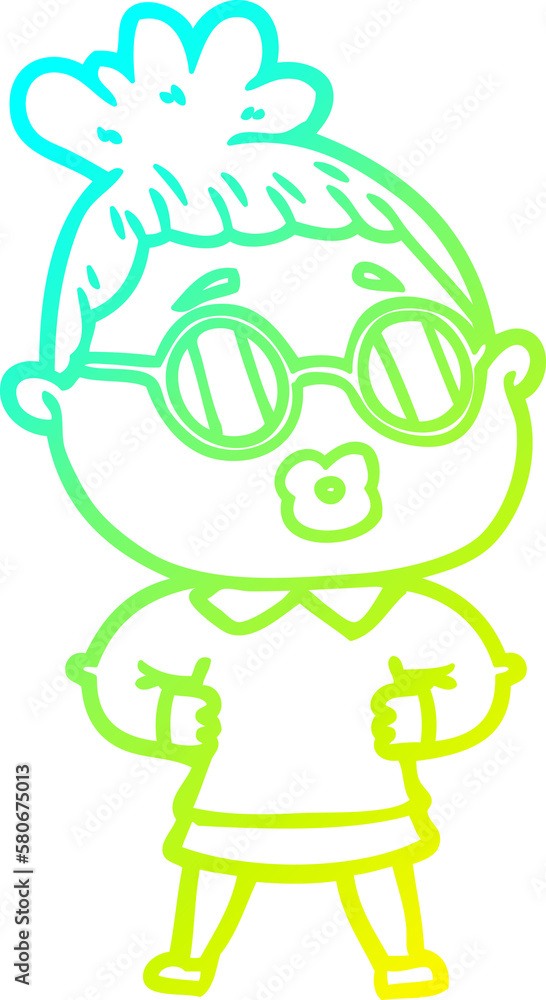 cold gradient line drawing cartoon woman wearing spectacles cold gradient line drawing cartoon woman wearing spectacles