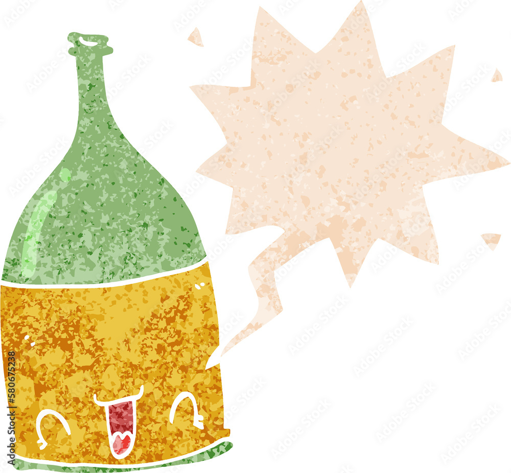cartoon wine bottle and speech bubble in retro textured style cartoon wine bottle and speech bubble in retro textured style
