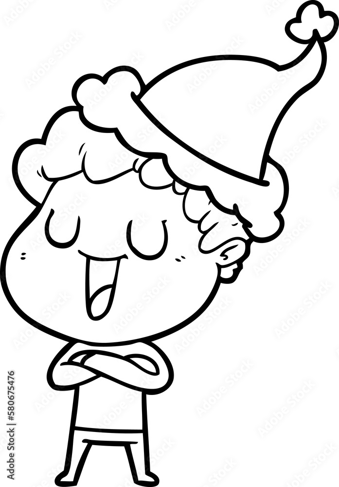 laughing line drawing of a man wearing santa hat laughing line drawing of a man wearing santa hat