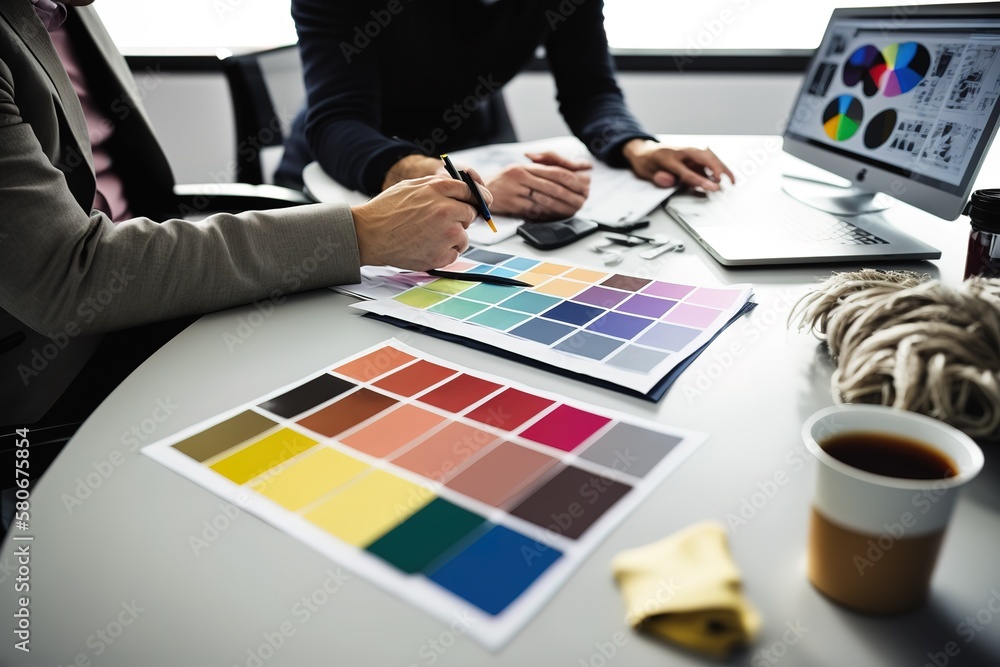 Cropped image of designer and client meeting in office. Creative ...