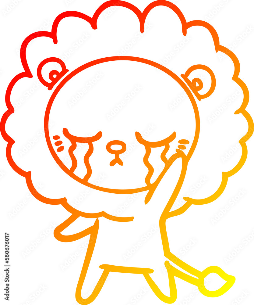 warm gradient line drawing crying cartoon lion warm gradient line drawing crying cartoon lion
