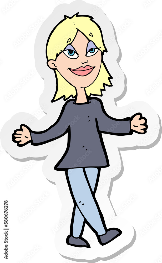 sticker of a cartoon woman with no worries sticker of a cartoon woman with no worries