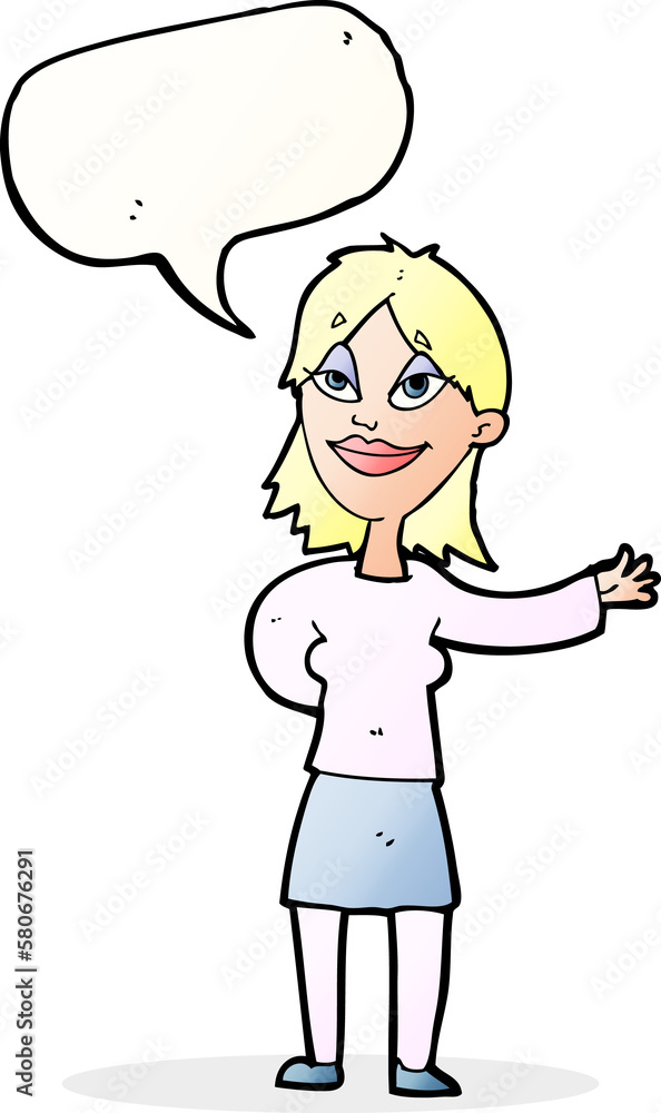 cartoon woman gesturing to show something with speech bubble cartoon woman gesturing to show something with speech bubble