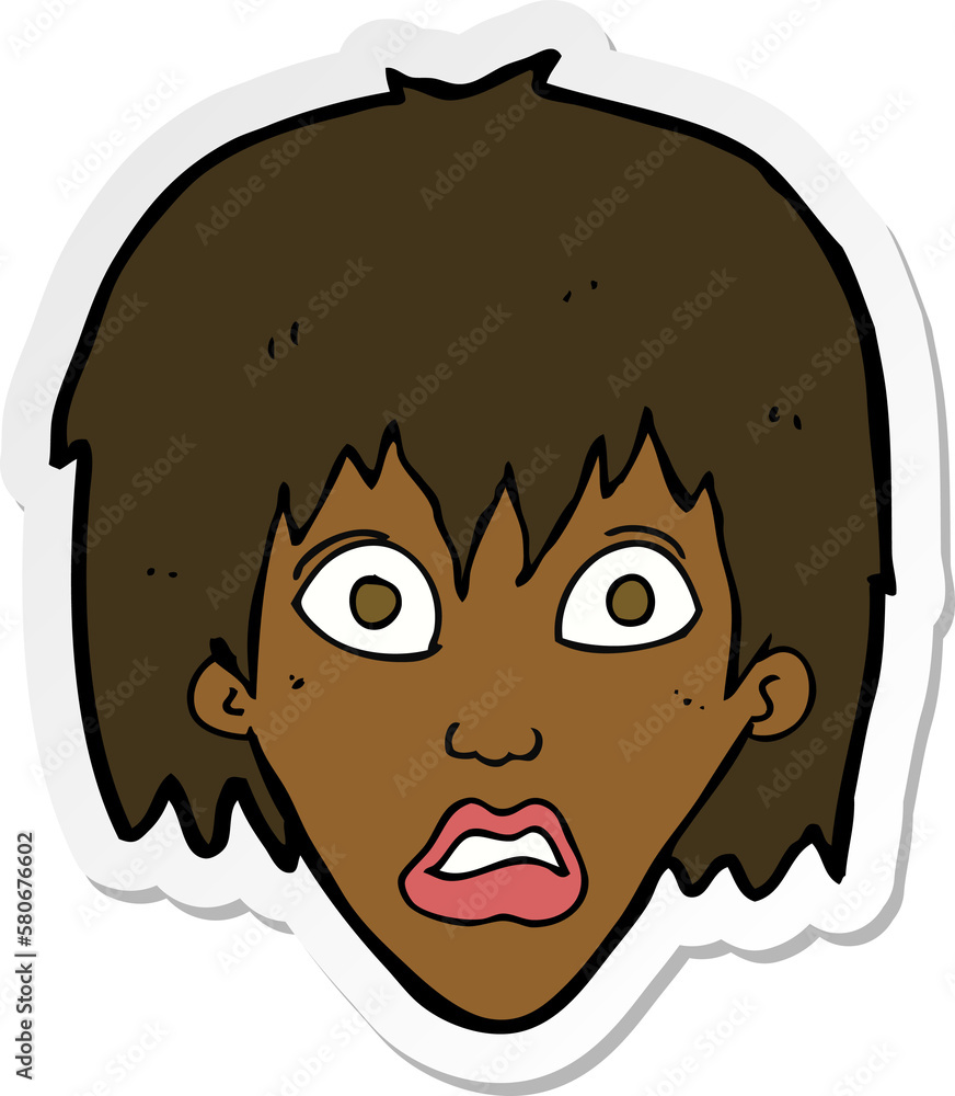 sticker of a cartoon frightened woman sticker of a cartoon frightened woman