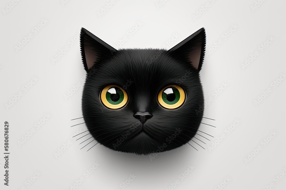 Cute Emoticon Face of a black cat on a white background. The Cat Head