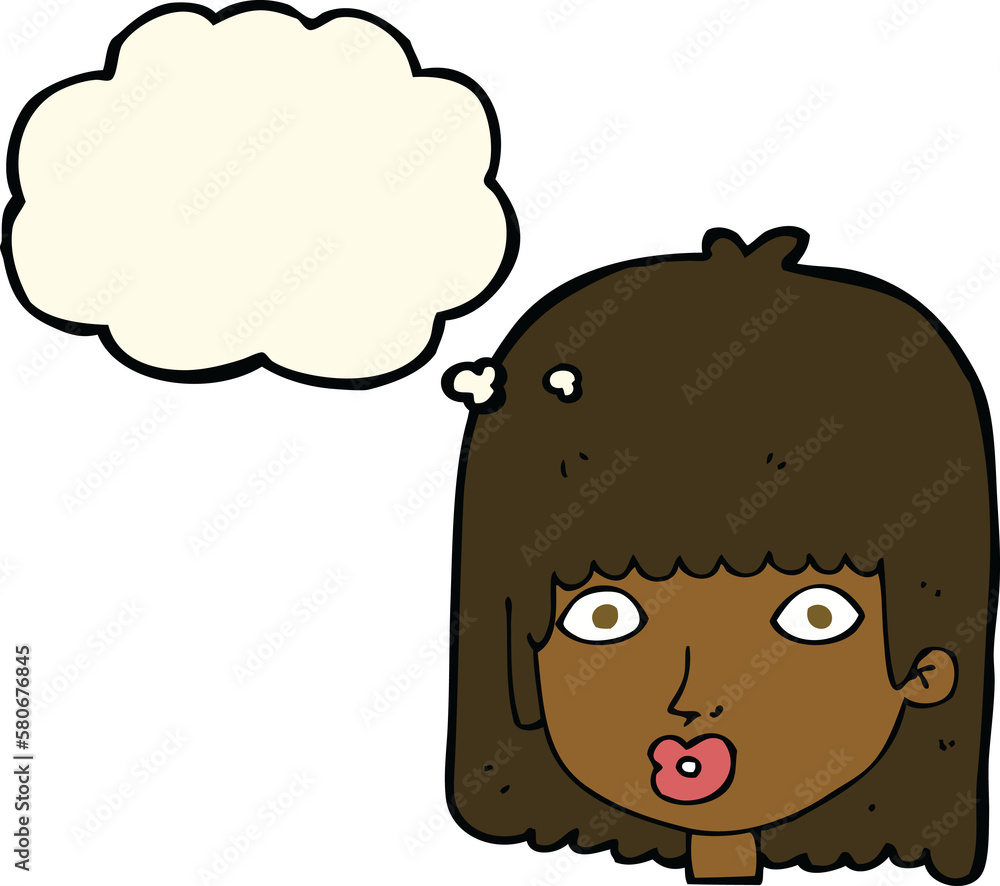 cartoon surprised woman with thought bubble cartoon surprised woman with thought bubble