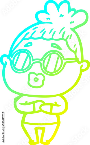 cold gradient line drawing cartoon woman wearing spectacles