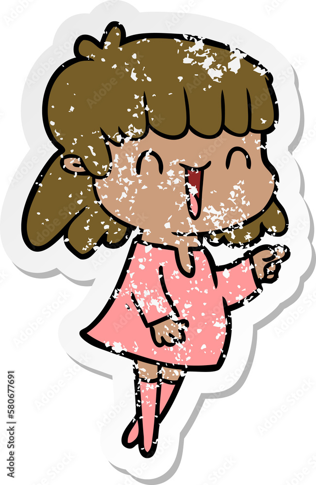 distressed sticker of a cartoon woman distressed sticker of a cartoon woman