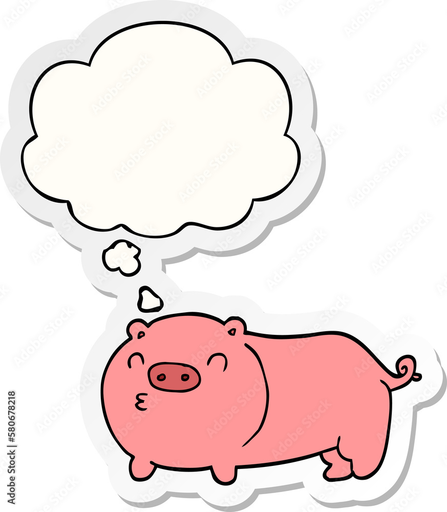 cartoon pig and thought bubble as a printed sticker cartoon pig and thought bubble as a printed sticker