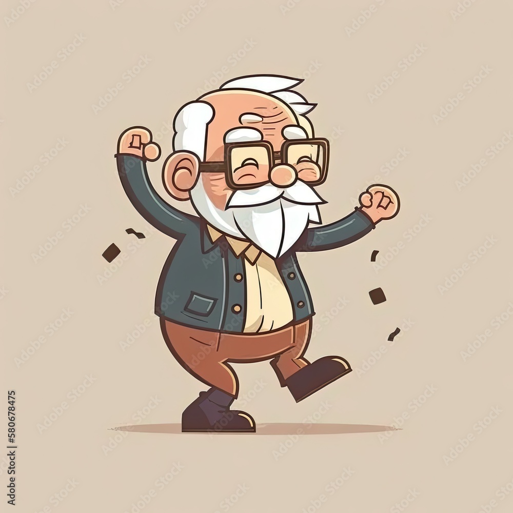 An old man with white hair dancing and celebrating the International Dance Day. Happy lifestyle. Generative AI
