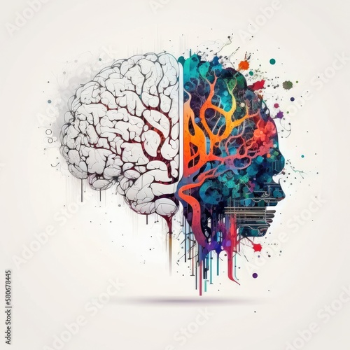 Artificial Intelligence Brain Logo multi color painting Generative AI