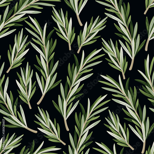 Vector seamless pattern with high detail rosemary