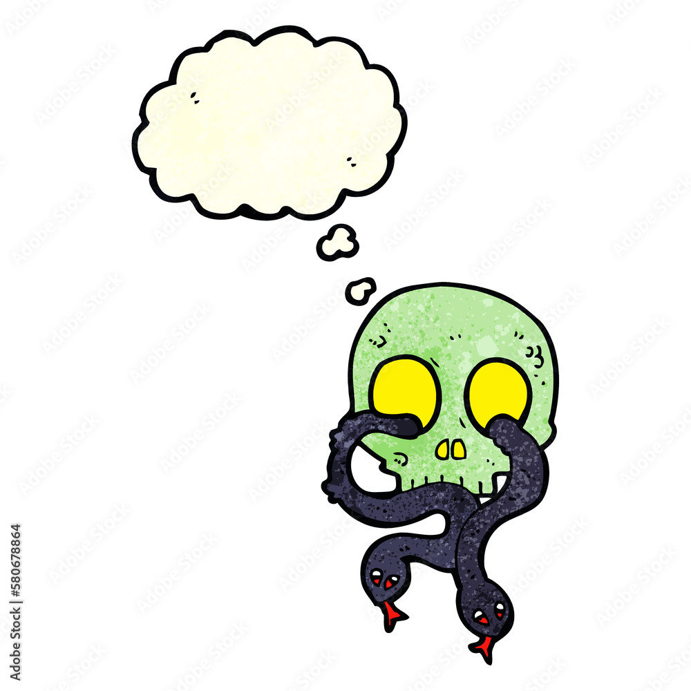 cartoon skull with snakes with thought bubble cartoon skull with snakes with thought bubble