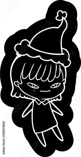 cartoon icon of a woman wearing santa hat