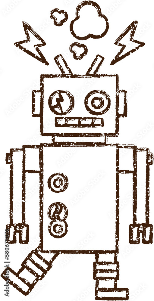 Broken Robot Charcoal Drawing Broken Robot Charcoal Drawing