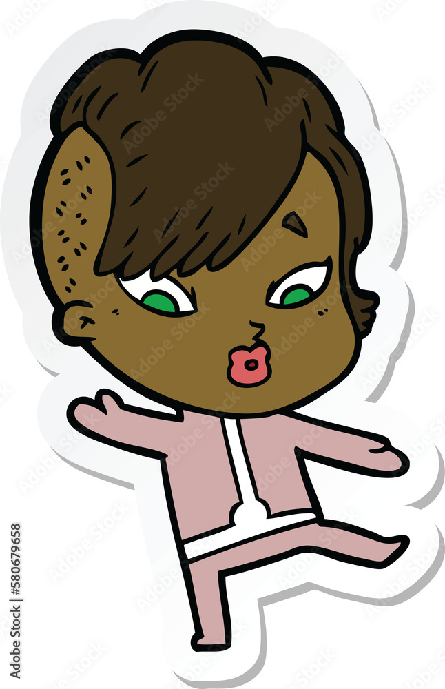 sticker of a cartoon surprised girl in science fiction clothes sticker of a cartoon surprised girl in science fiction clothes