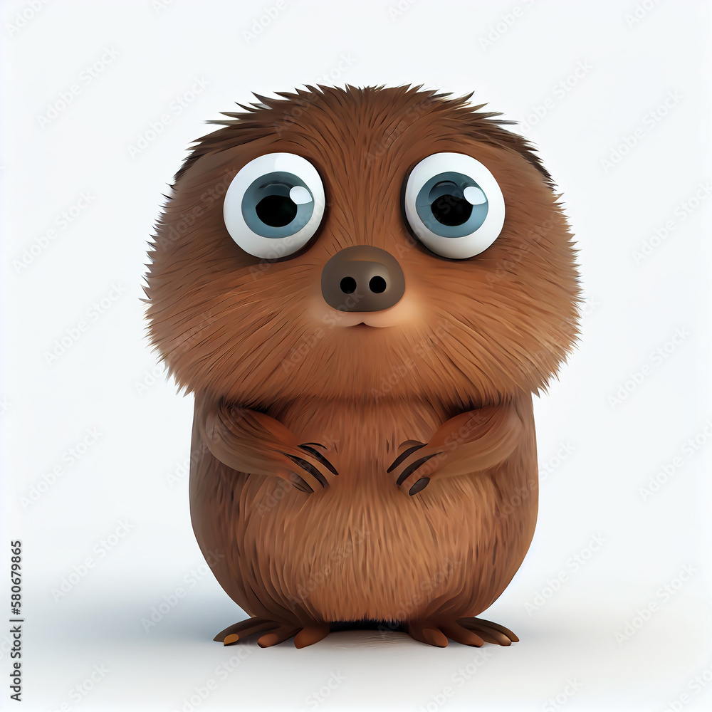 Obraz premium Adorable cartoon baby Beaver character isolated on white background. Generative AI